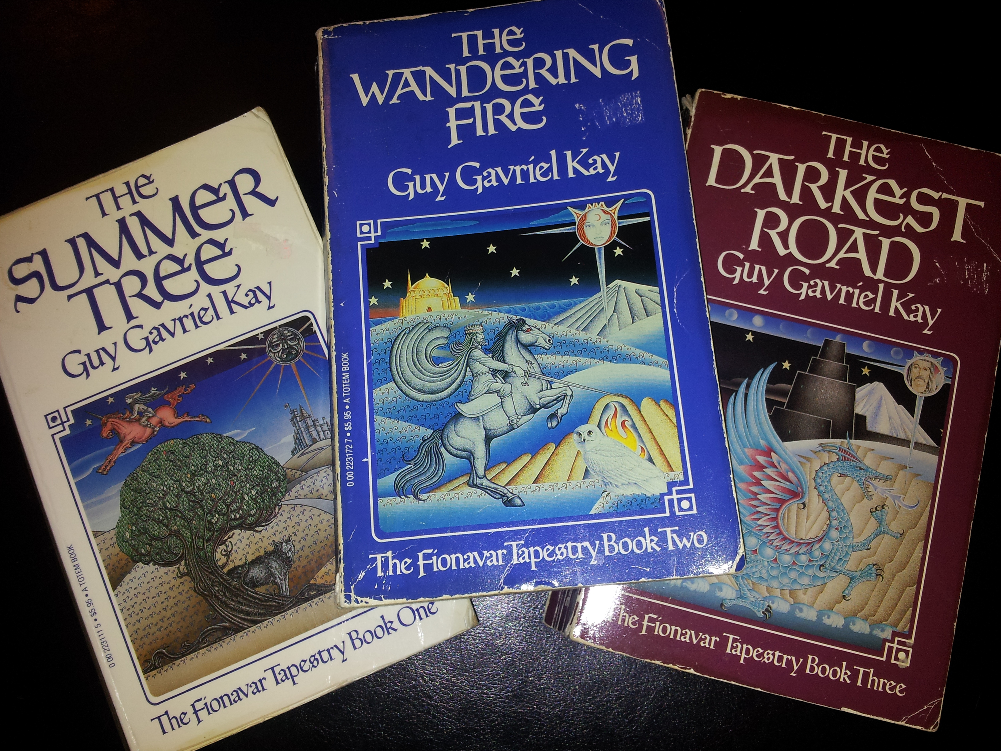 My well worn copies of the Fionavar Tapestry illustrated by Martin Springett.